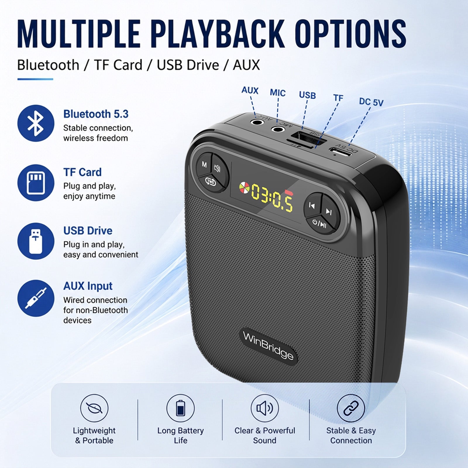 VoiceFree™ Voice Amplifier with 2 Wireless Lapel Microphones - WinBridge WB004 18W - WinBridge