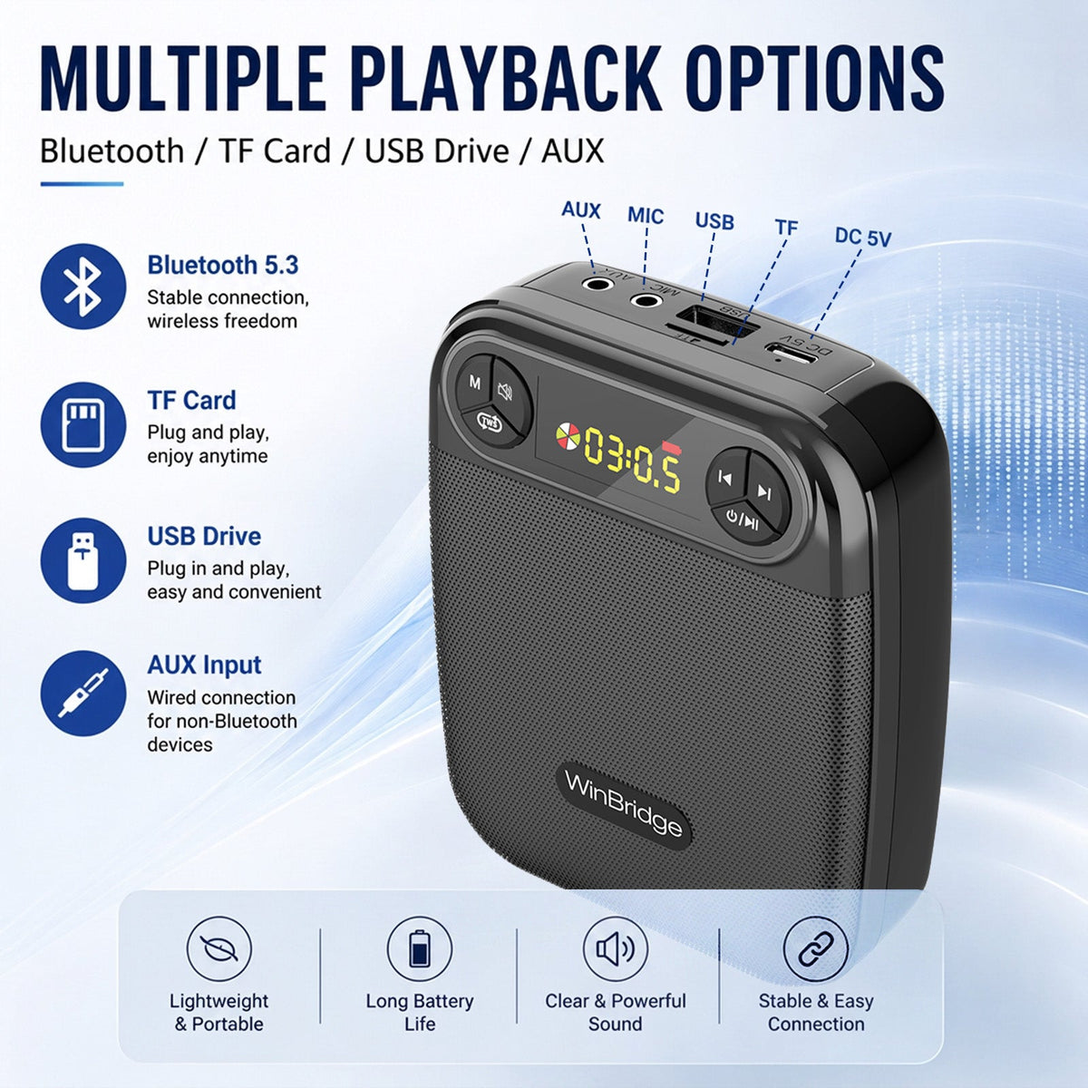 VoiceFree™ Voice Amplifier with 2 Wireless Lapel Microphones - WinBridge WB004 18W - WinBridge
