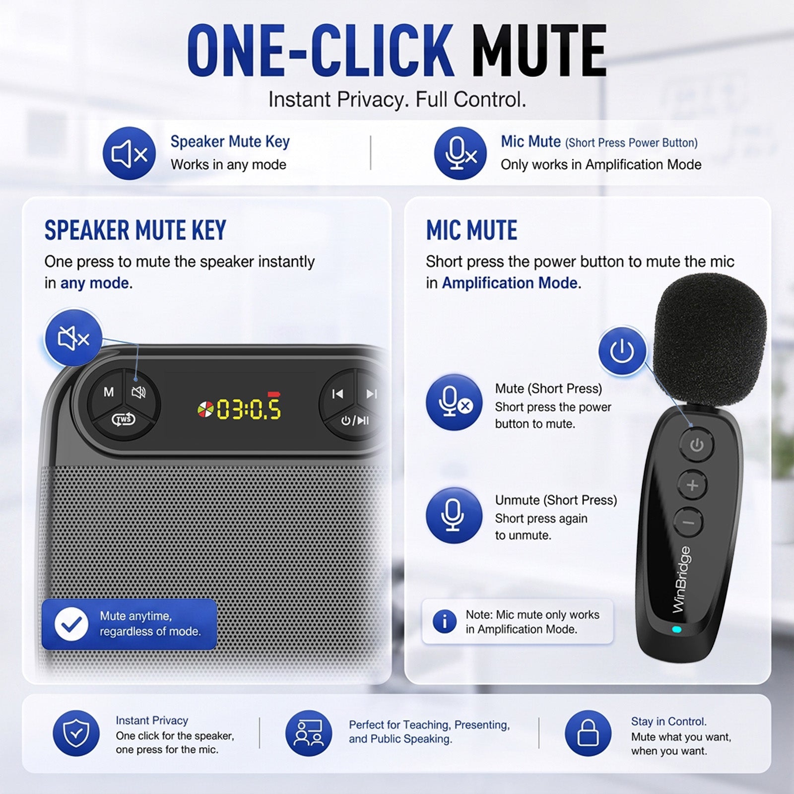 VoiceFree™ Voice Amplifier with 2 Wireless Lapel Microphones - WinBridge WB004 18W - WinBridge