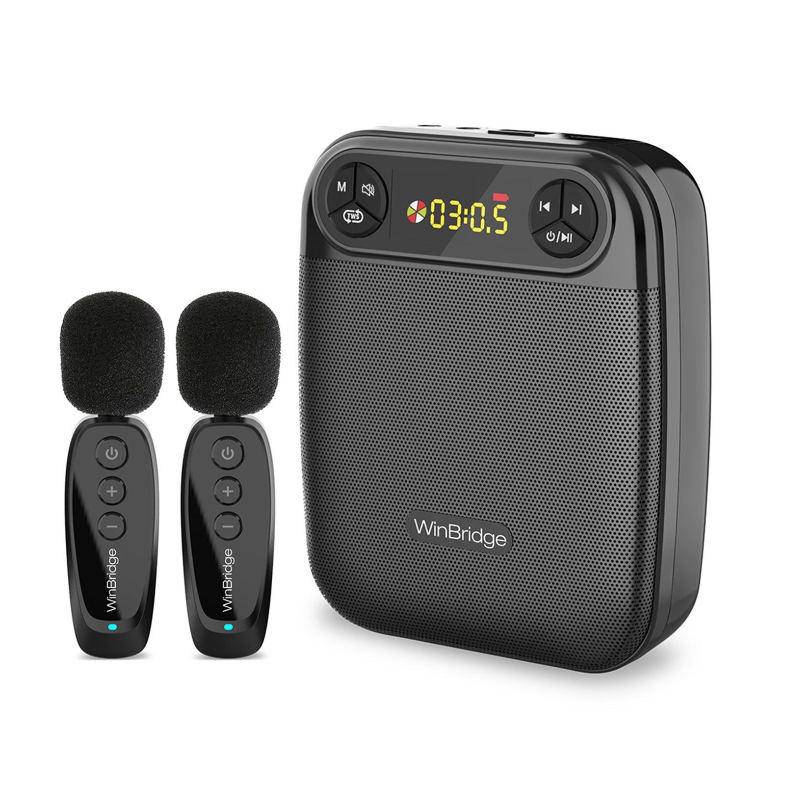 VoiceFree™ Voice Amplifier with 2 Wireless Lapel Microphones - WinBridge WB004 18W - WinBridge