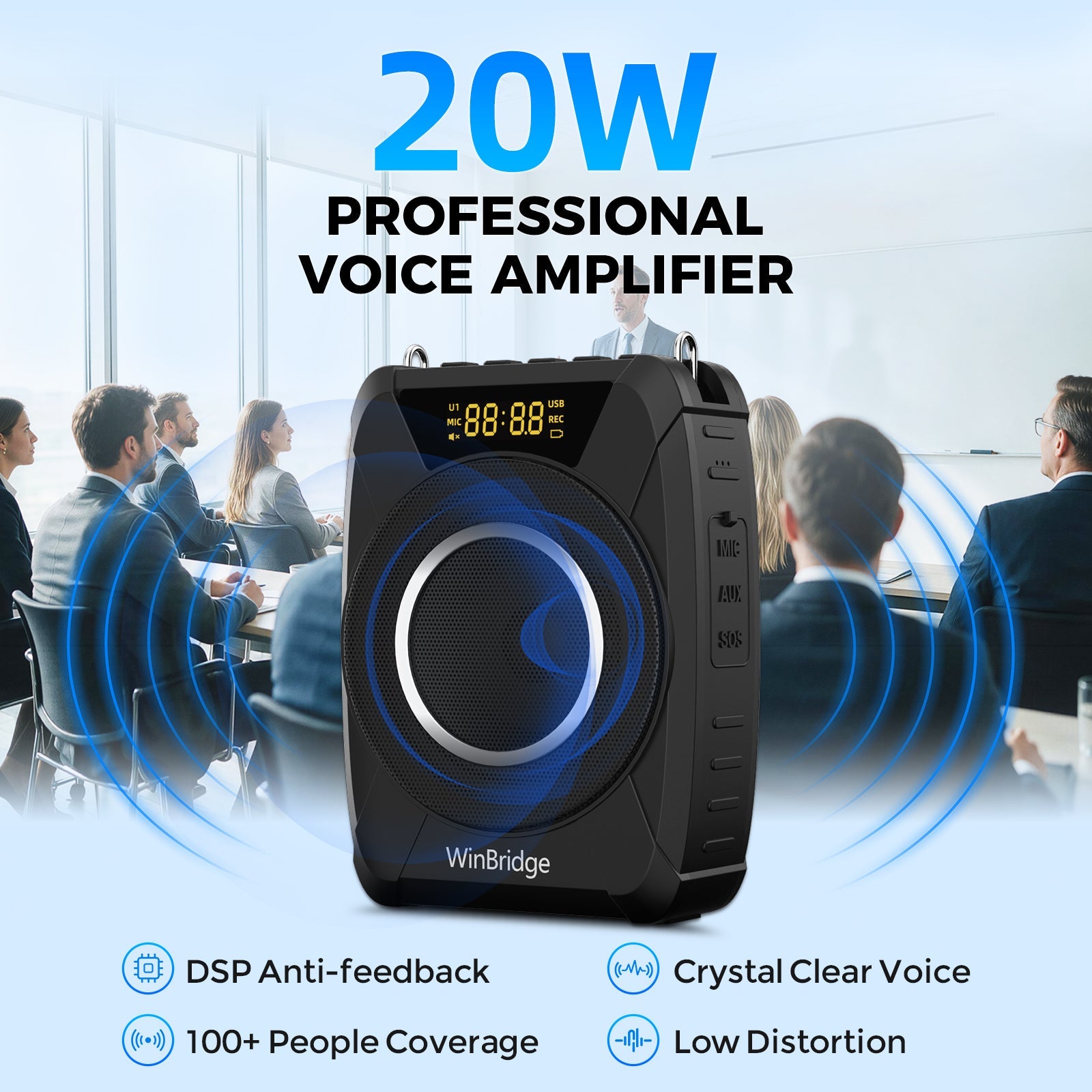 VoiceMate™ Waterproof Voice Amplifier with Wireless Handheld Microphone - WinBridge M802 20W - WinBridge