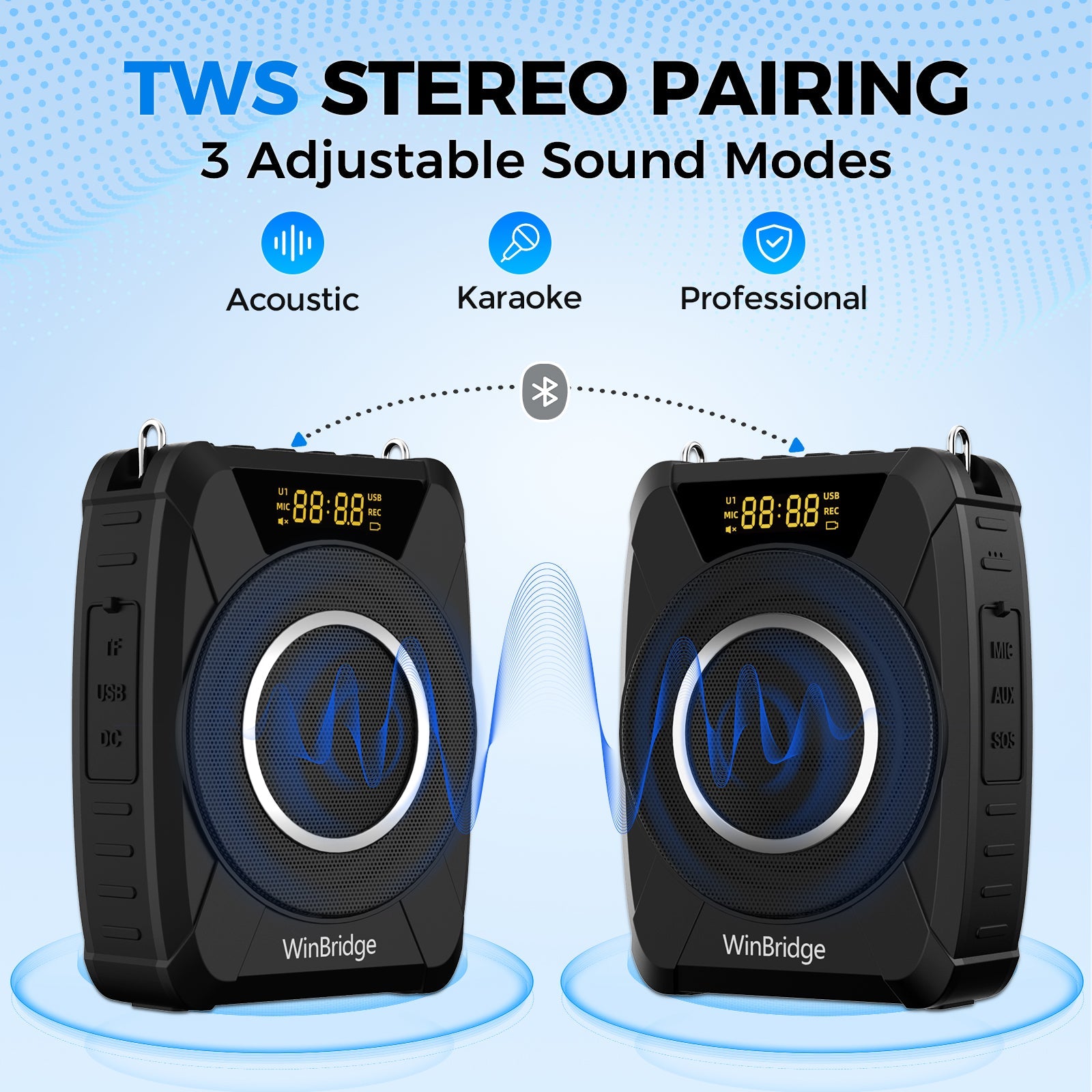 VoiceMate™ Waterproof Voice Amplifier with Wireless Handheld Microphone - WinBridge M802 20W - WinBridge