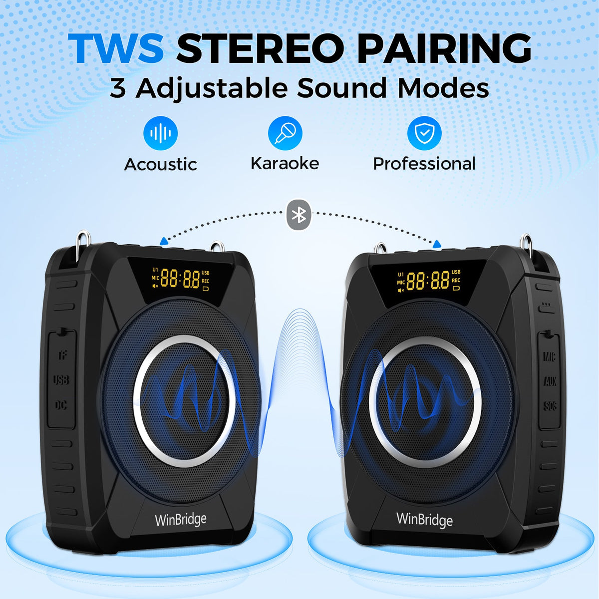 VoiceMate™ Waterproof Voice Amplifier with Wireless Handheld Microphone - WinBridge M802 20W - WinBridge