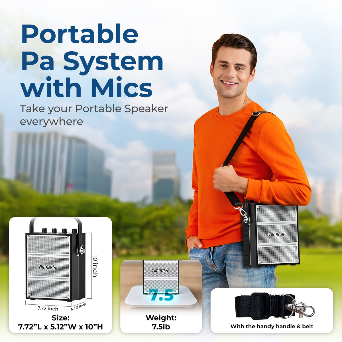 VoicePower™ 100W Portable PA System with 2 Wireless Mics - WinBridge S99 Karaoke - WinBridge