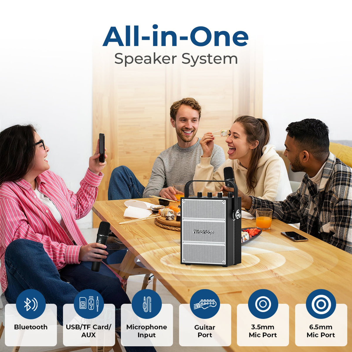 VoicePower™ 100W Portable PA System with 2 Wireless Mics - WinBridge S99 Karaoke - WinBridge