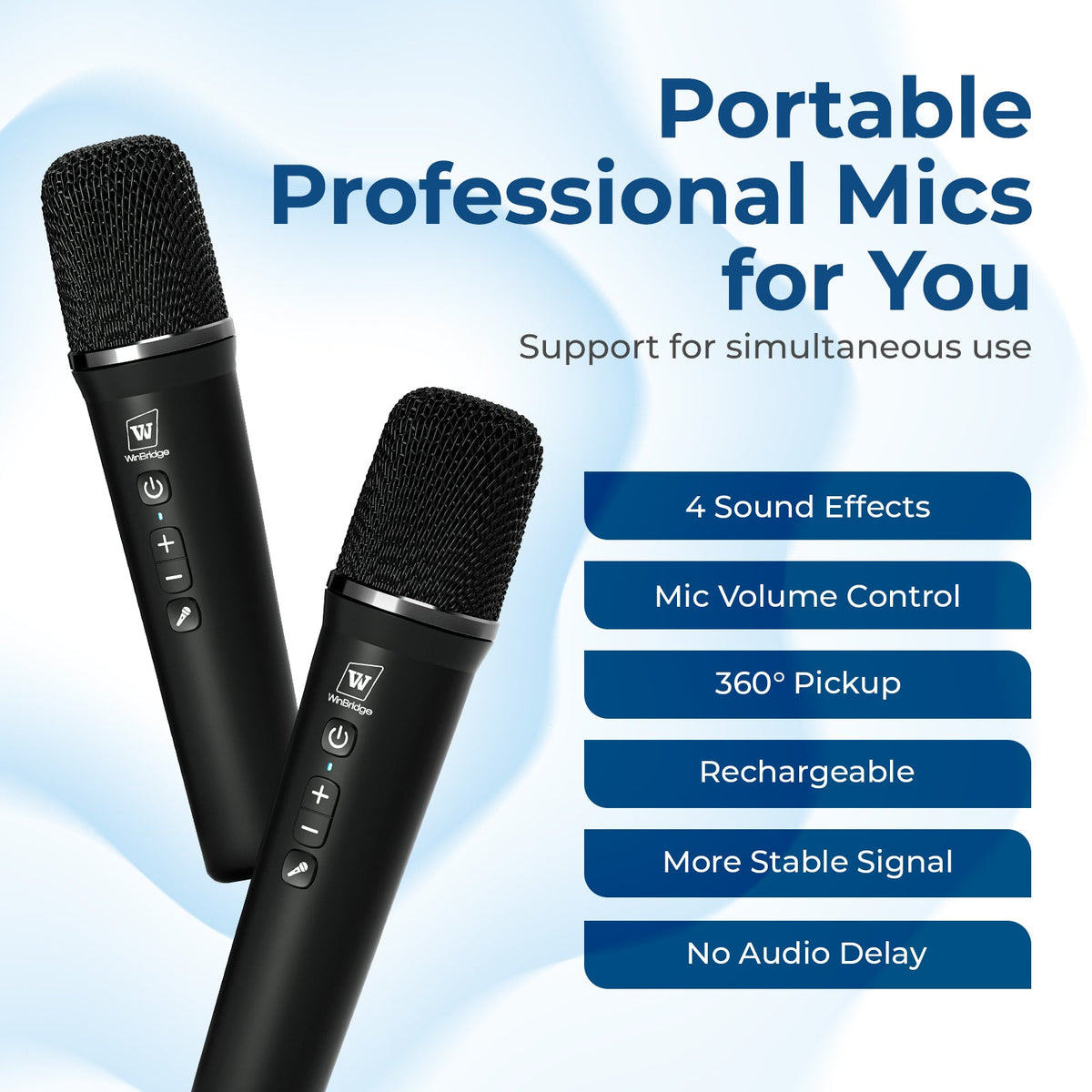 VoicePower™ 100W Portable PA System with 2 Wireless Mics - WinBridge S99 Karaoke - WinBridge
