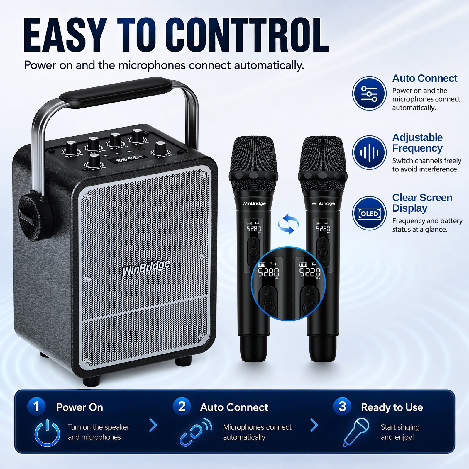 VoicePower™ 150W Portable PA System with 2 Wireless Mics - WinBridge S200 Guitar Amp - WinBridge