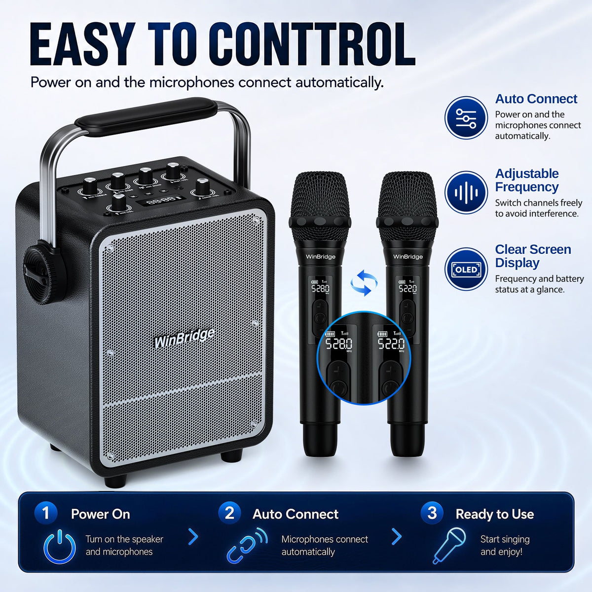 VoicePower™ 150W Portable PA System with 2 Wireless Mics - WinBridge S200 Guitar Amp - WinBridge