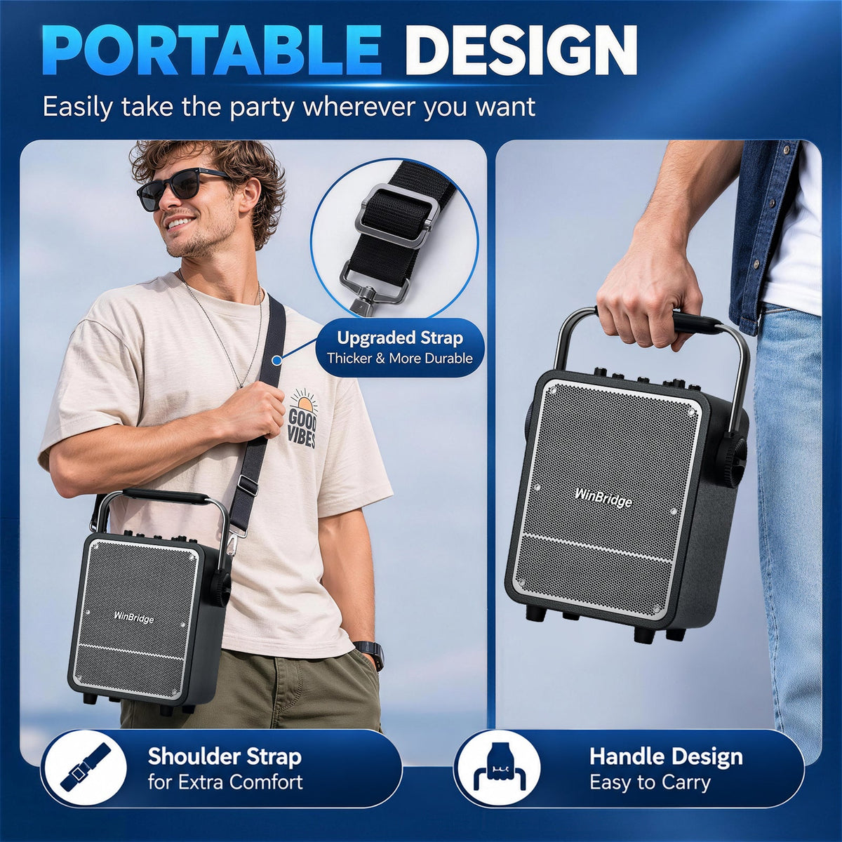 VoicePower™ 150W Portable PA System with 2 Wireless Mics - WinBridge S200 Guitar Amp - WinBridge