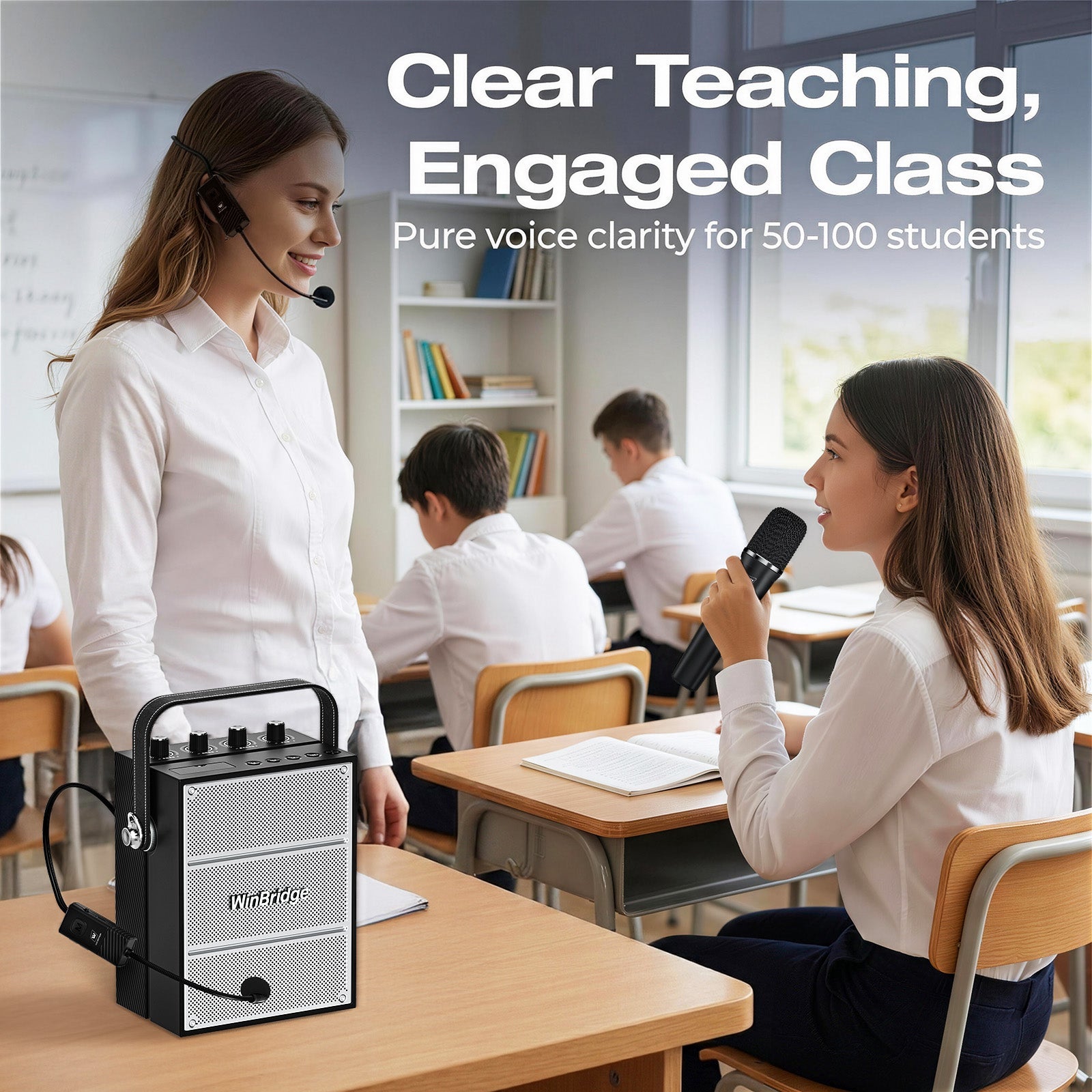 VoicePower™ 60W Portable PA System with 2 Wireless Mics - WinBridge S97 Guitar Amp - WinBridge