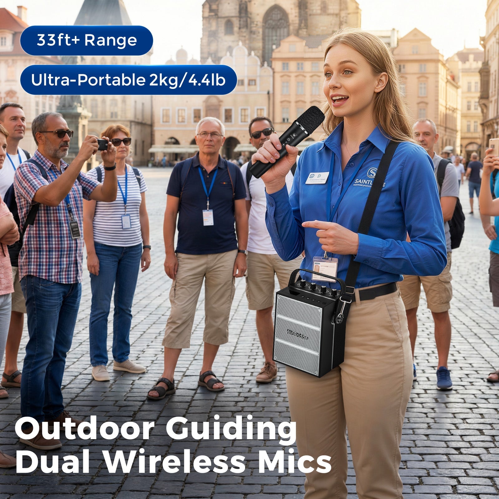 VoicePower™ 60W Portable PA System with 2 Wireless Mics - WinBridge S97 Guitar Amp - WinBridge