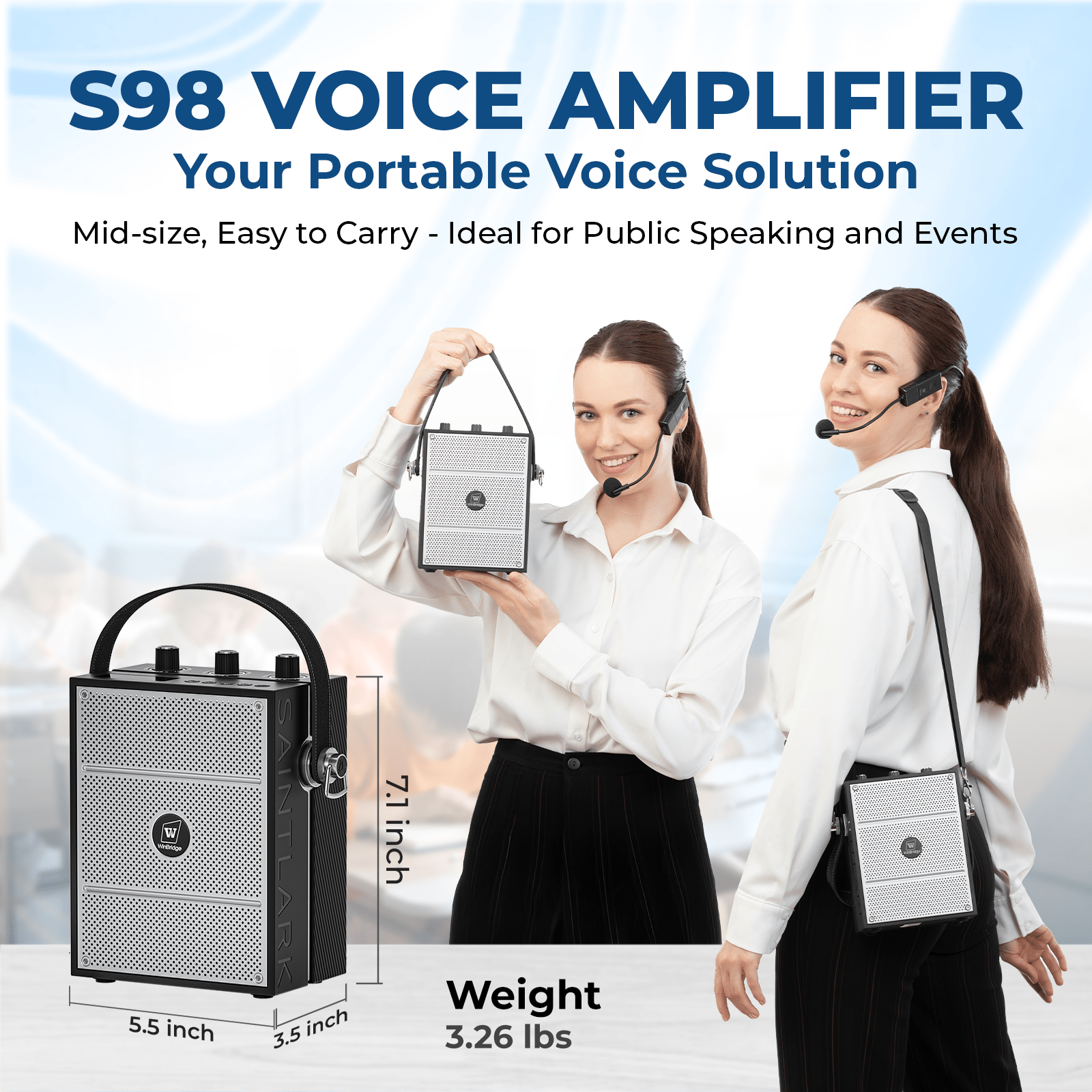 VoicePower™ Portable PA System with UHF Wireless Mic 50W - WinBridge S98 - WinBridge