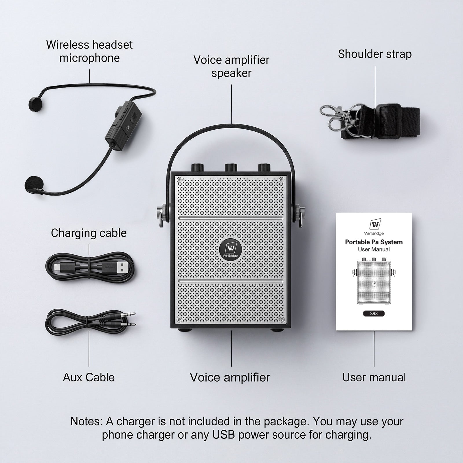 VoicePower™ Portable PA System with UHF Wireless Mic 50W - WinBridge S98 - WinBridge