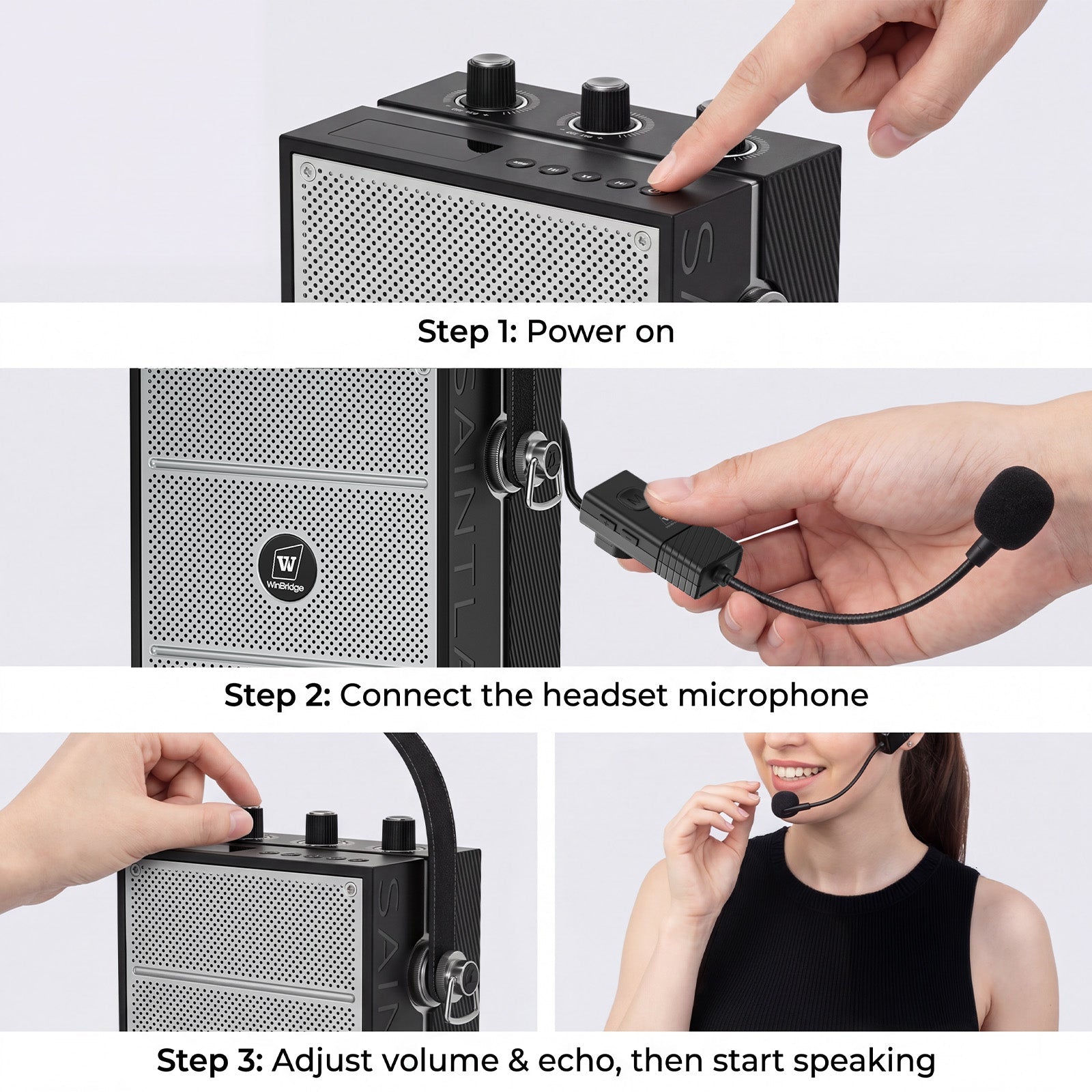 VoicePower™ Portable PA System with UHF Wireless Mic 50W - WinBridge S98 - WinBridge