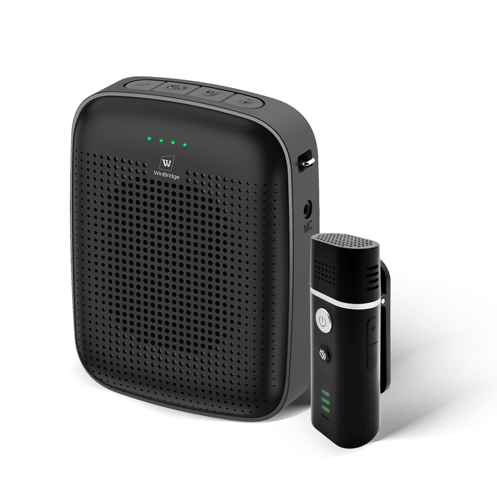 WinBridge A006 Voice Amplifier with Wireless Lapel Microphone Person