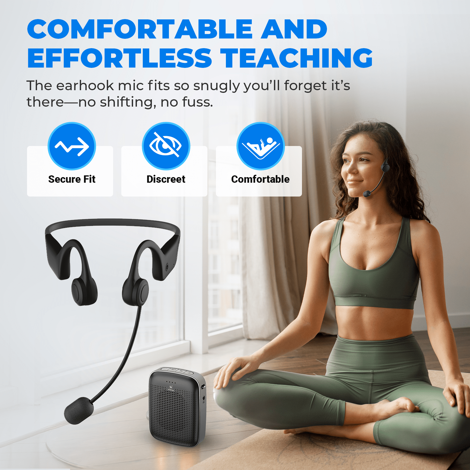 WinBridge A007 Voice Amplifier Wireless Earhook Microphone, Porable Mic and Speaker for Teachers, 15W Mini Personal PA System Megaphone Speaker for Fitness Coach, Tour Guide, Public Speaking - WinBridge