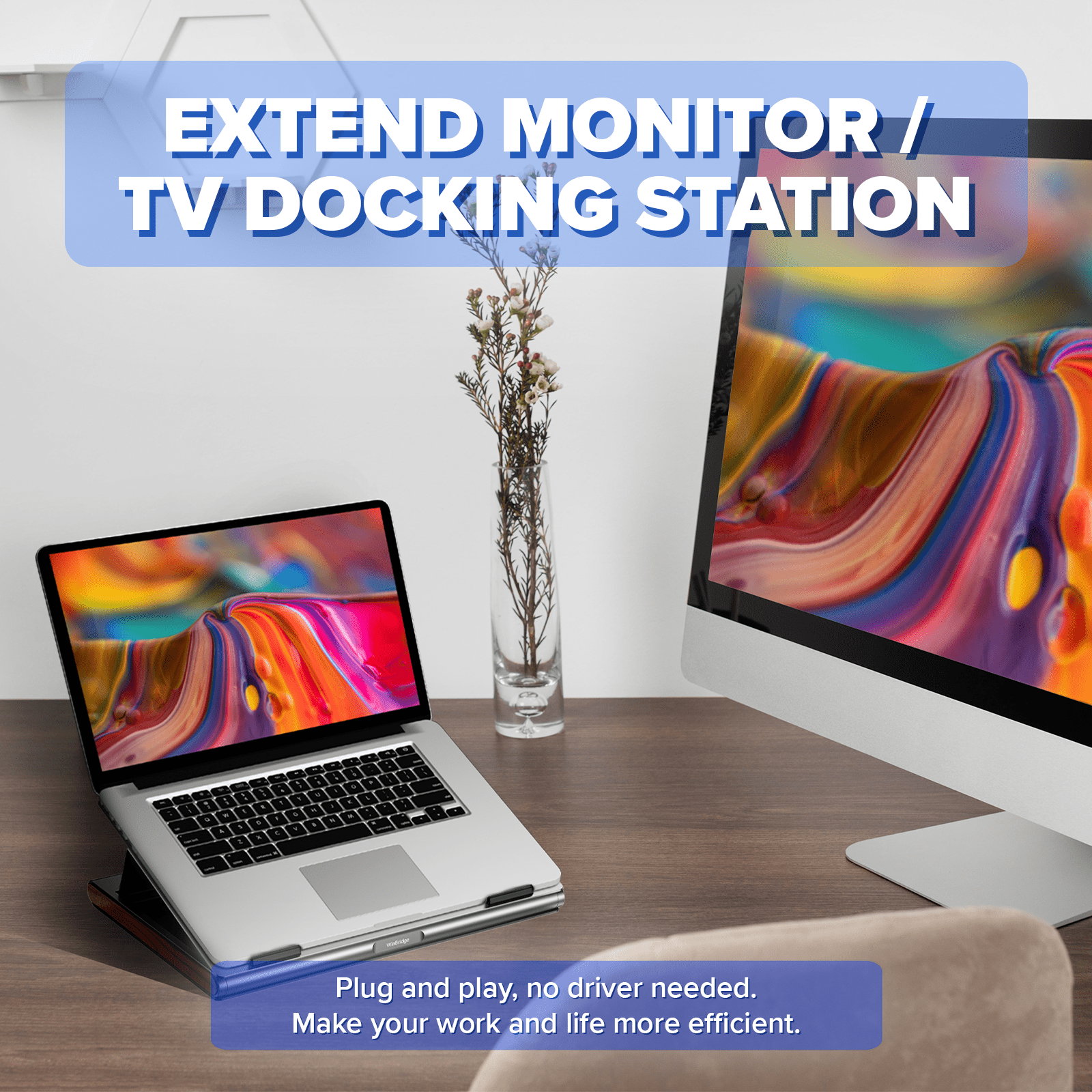 WinBridge Aluminum Alloy Laptop Stand with 6 - in 1 USB C Hub for Desk, 4K HDMI, 2 USB 3.0, 100W PD Charging, Stable & Ventilated, Adjustable Height, Fits All MacBook, Laptops up to 15.6 inches - WinBridge