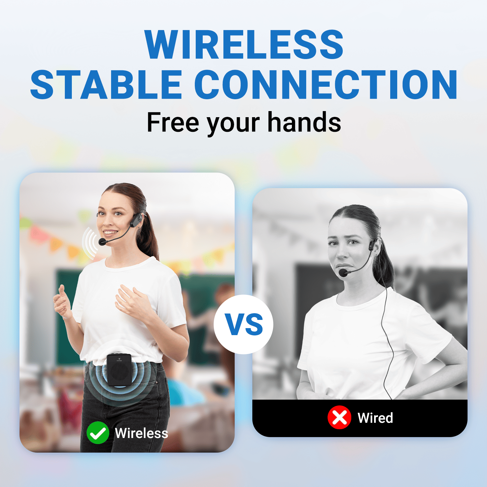 WinBridge B002 Voice Amplifier Wireless Microphone Headset, Portable Microphone and Speaker, 15W Megaphone Speaker with Bluetooth Mic, Personal PA System for Teachers, Classroom, Tour Guide - WinBridge