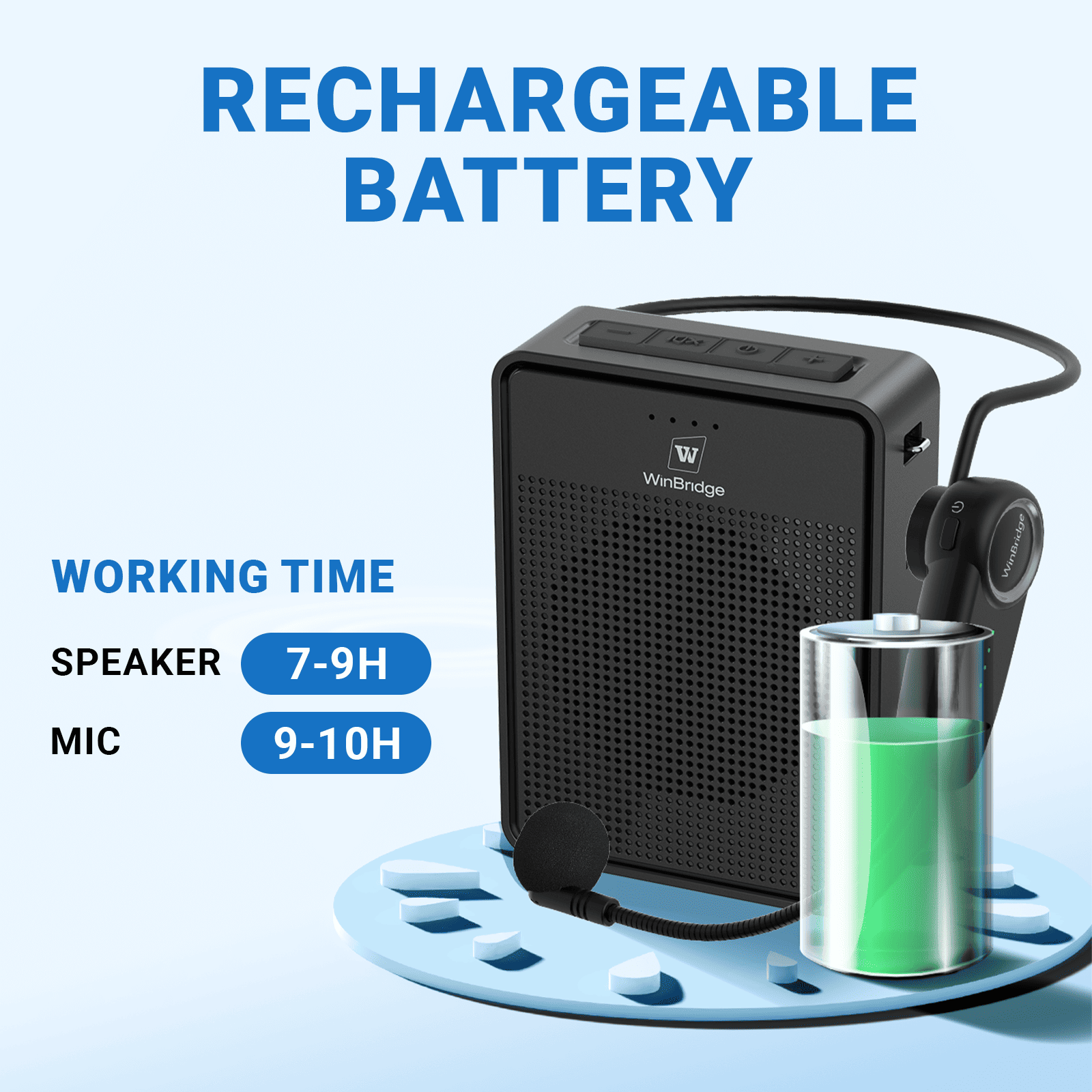 WinBridge B002 Voice Amplifier Wireless Microphone Headset, Portable Microphone and Speaker, 15W Megaphone Speaker with Bluetooth Mic, Personal PA System for Teachers, Classroom, Tour Guide - WinBridge