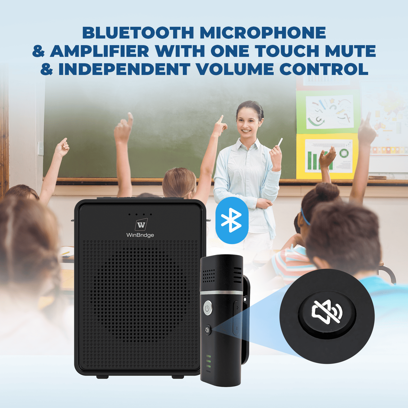 WinBridge B006 Voice Amplifier with Bluetooth Lavalier Microphone, Wireless Portable Microphone with Speaker, Mini Megaphone with Clip on/Lapel Mic for Teachers Classroom Tour Guide Meeting - WinBridge