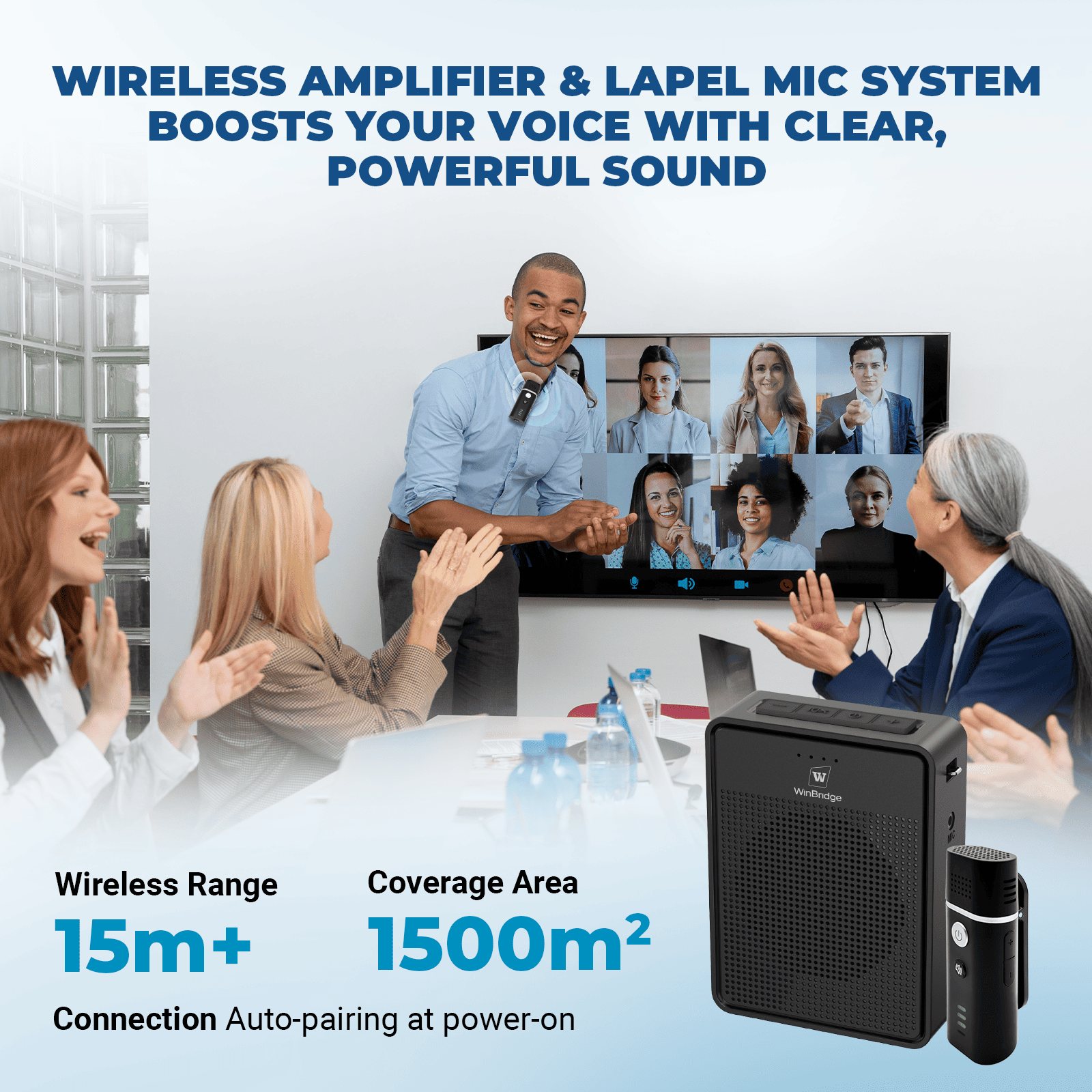 WinBridge B006 Voice Amplifier with Bluetooth Lavalier Microphone, Wireless Portable Microphone with Speaker, Mini Megaphone with Clip on/Lapel Mic for Teachers Classroom Tour Guide Meeting - WinBridge