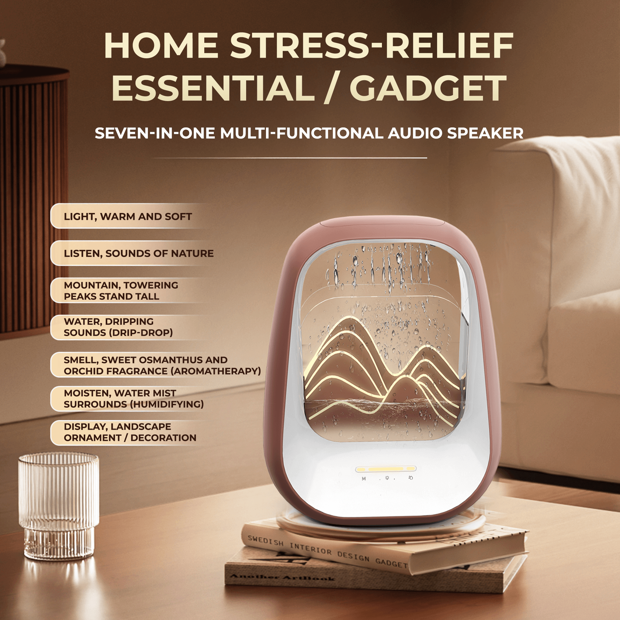 WinBridge Bluetooth Speaker with Humidifier - Wireless Speaker with Water Drip, LED Night Lights, Raindrop Sounds for Sleep & Bedroom Relaxation - WinBridge