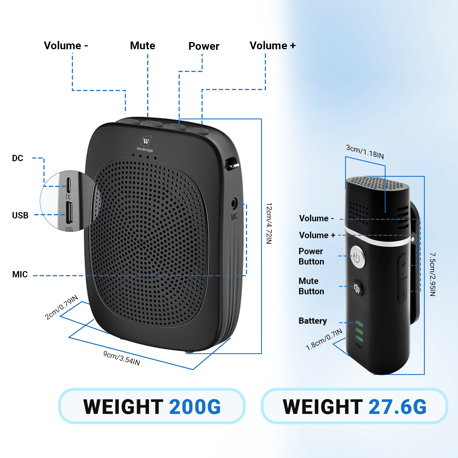 WinBridge C006 Bluetooth Voice Amplifier with Wireless Lavalier Lapel Microphone for Teachers, Portable Speaker Clip - On Microphone, Mini Megaphone PA System for Classroom/Yoga/Conference - WinBridge