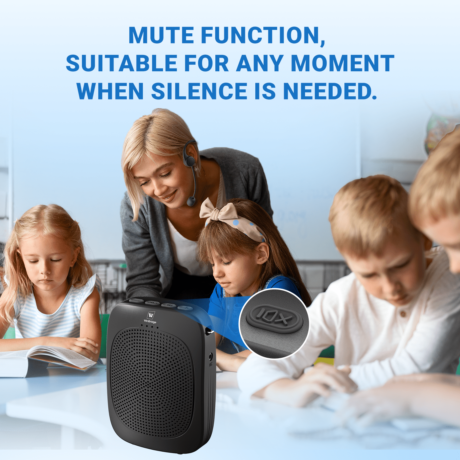 WinBridge C007 Bluetooth Voice Amplifier with Wireless Earhook Microphone,Wireless Microphone with Speaker Combo,Mini Megaphone with Wireless Amplifier Headset,Portable PA System for Teachers - WinBridge