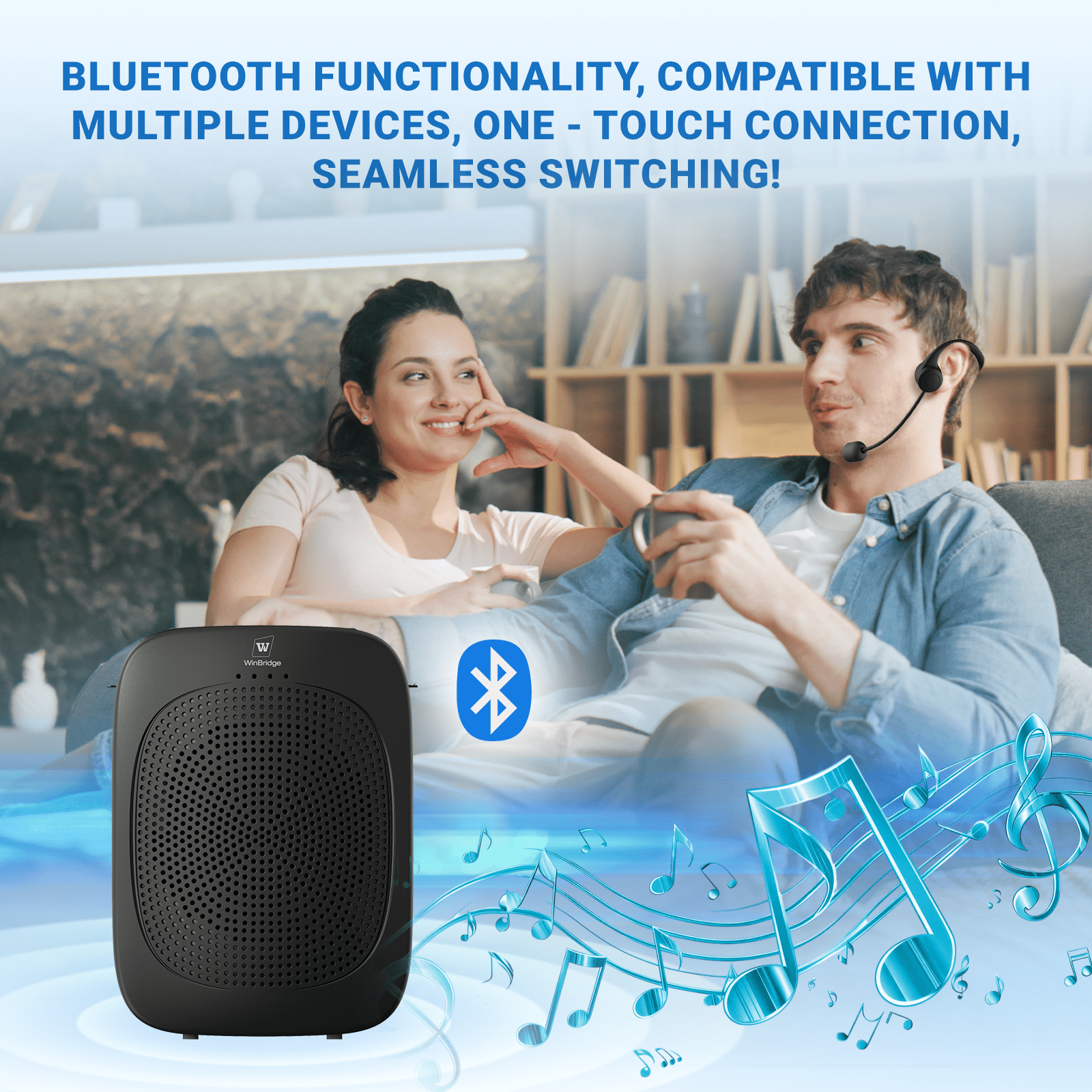 WinBridge C007 Bluetooth Voice Amplifier with Wireless Earhook Microphone,Wireless Microphone with Speaker Combo,Mini Megaphone with Wireless Amplifier Headset,Portable PA System for Teachers - WinBridge