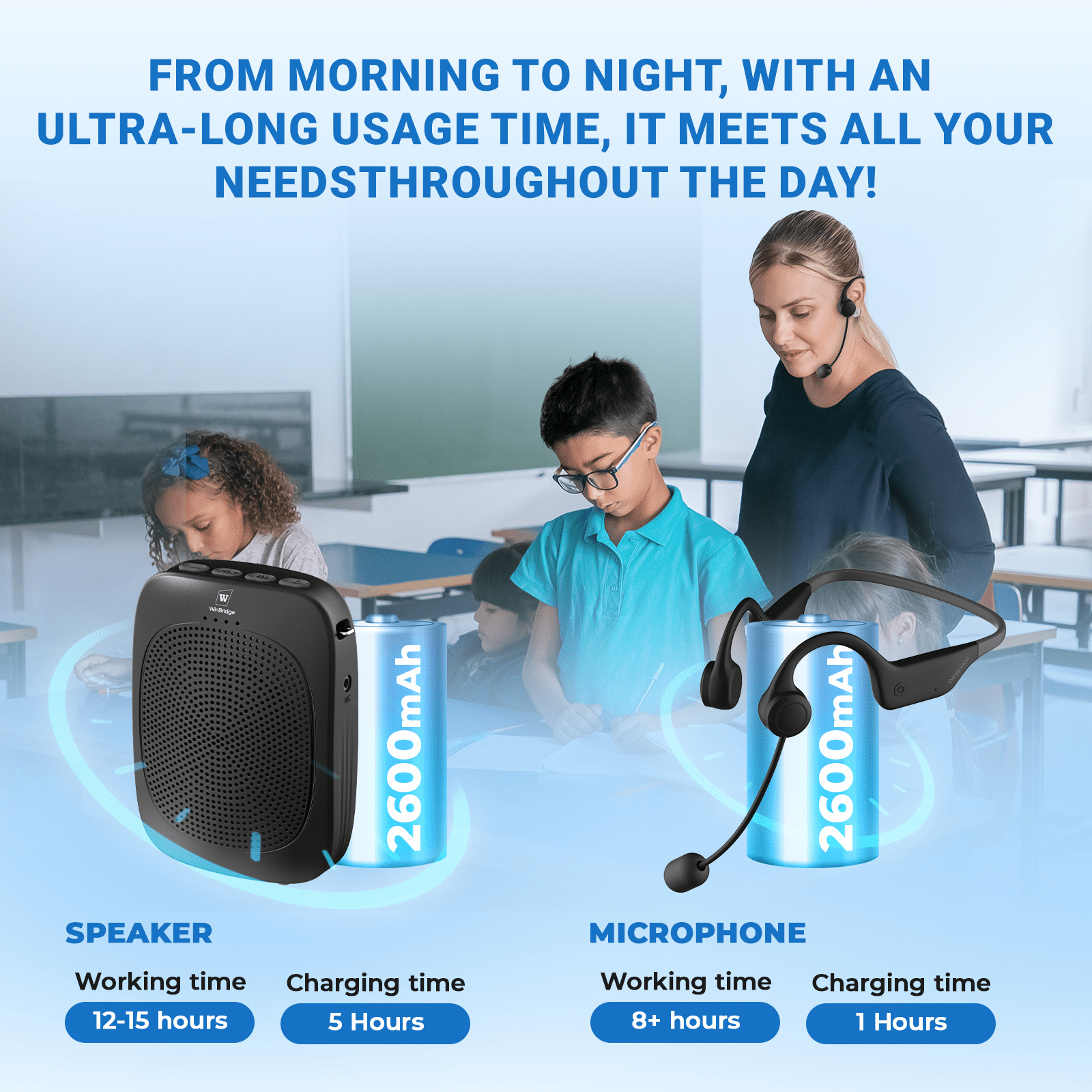 WinBridge C007 Bluetooth Voice Amplifier with Wireless Earhook Microphone,Wireless Microphone with Speaker Combo,Mini Megaphone with Wireless Amplifier Headset,Portable PA System for Teachers - WinBridge