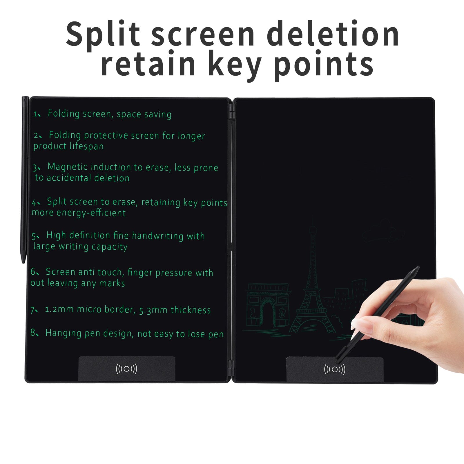 WinBridge Foldable LCD Writing Tablet with Dual Screen - Reusable Notebook 14.3" Erasable Digital Notepad Electronic Writing Drawing Pad with Stylus for Kids, Adults, Office, Home, School - WinBridge