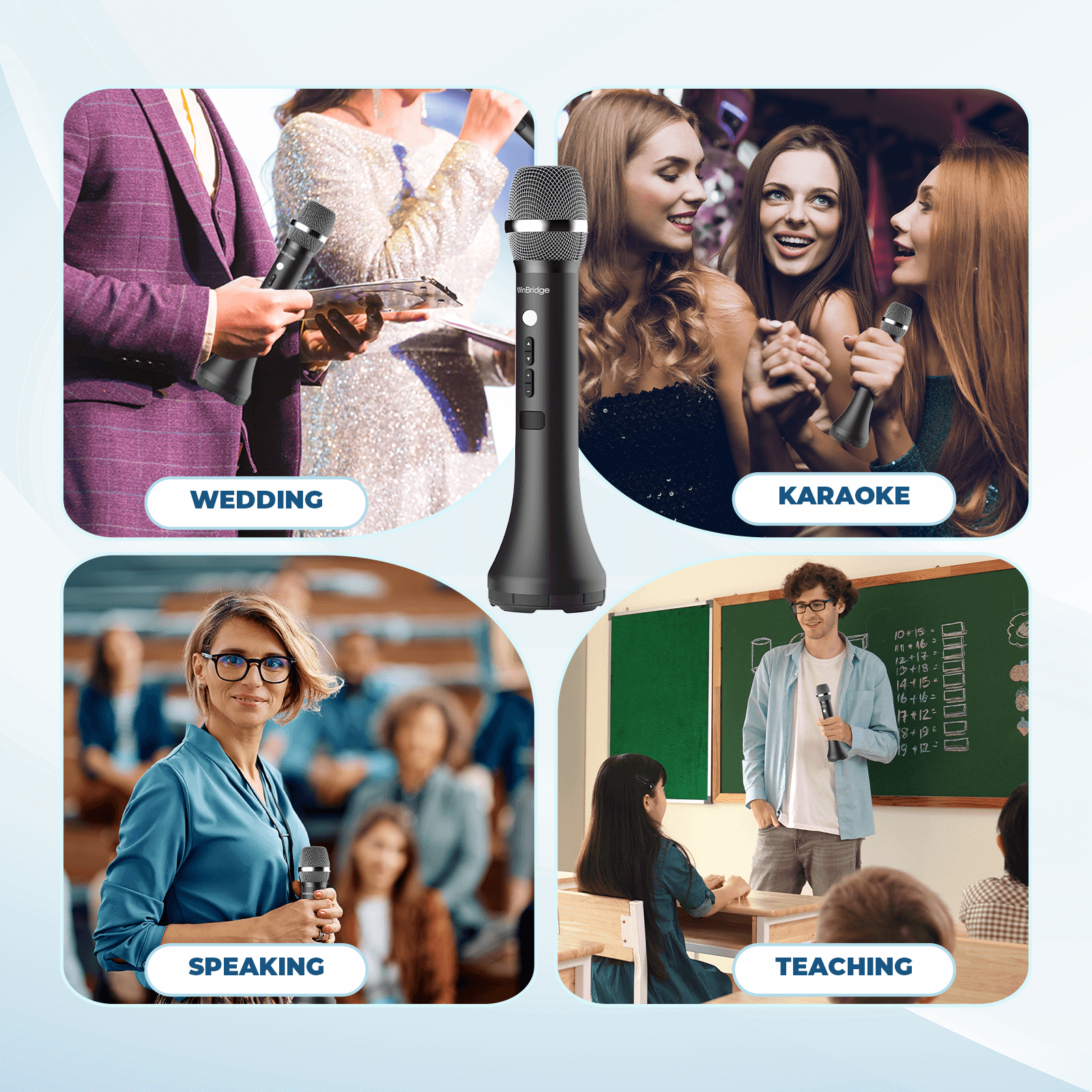 WinBridge H9 Bluetooth Microphone Wireless Voice Amplifier, Professional Intelligent Noise Cancelling Handheld/Desktop Mic Speaker, 15W PA System with 3 Sound Effects for Teaching Singing Speaking - WinBridge