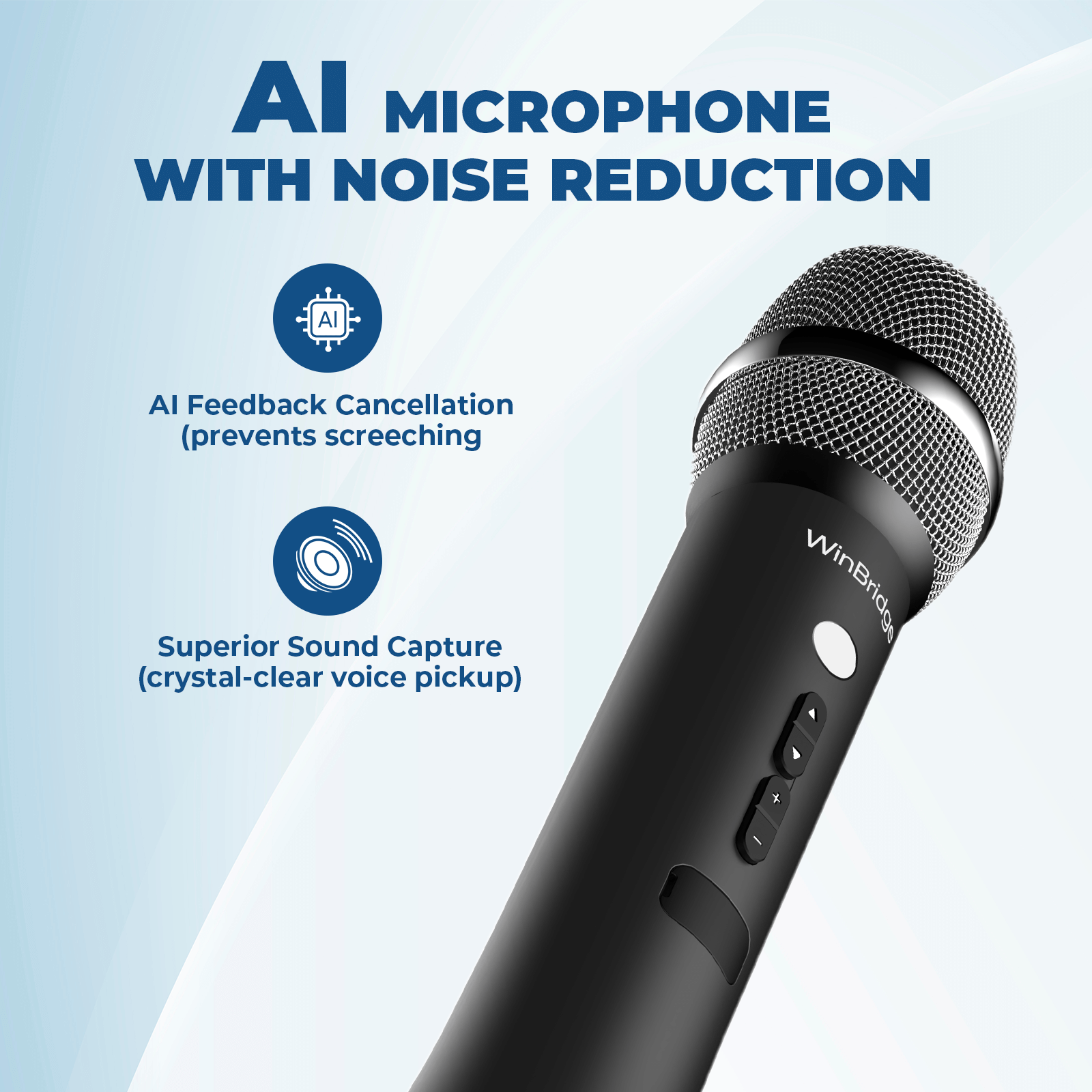 WinBridge H9 Bluetooth Microphone Wireless Voice Amplifier, Professional Intelligent Noise Cancelling Handheld/Desktop Mic Speaker, 15W PA System with 3 Sound Effects for Teaching Singing Speaking - WinBridge