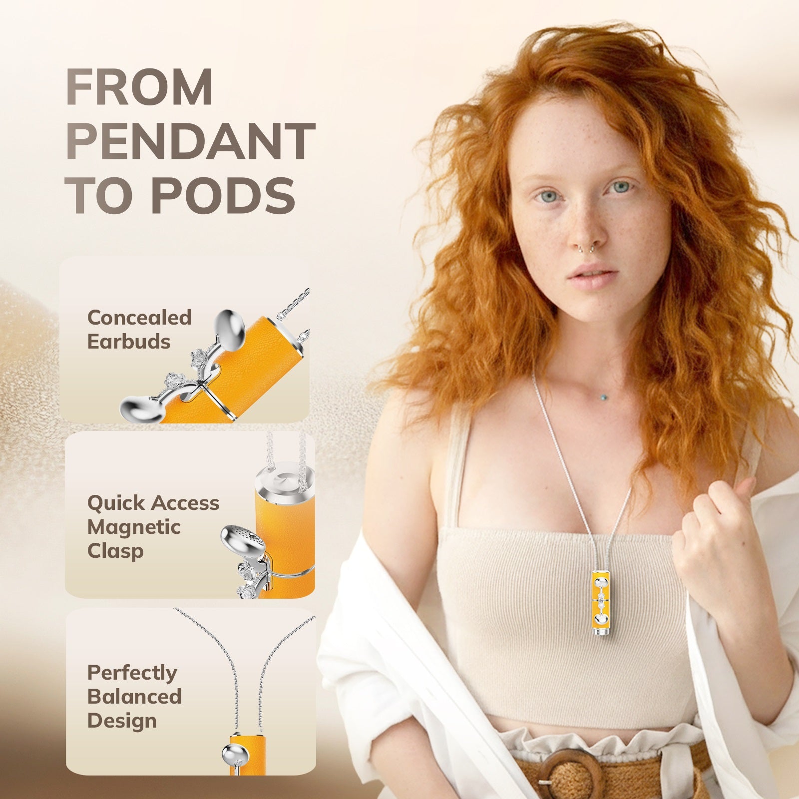 WinBridge Jewelry Semi - In - Ear Bluetooth Earphones with Diamond Earrings, Charging Case & Necklace,Bluetooth 6.0, Hi - Fi Sound, 2 - in - 1 Wearable Fashion Necklace Earbuds - WinBridge