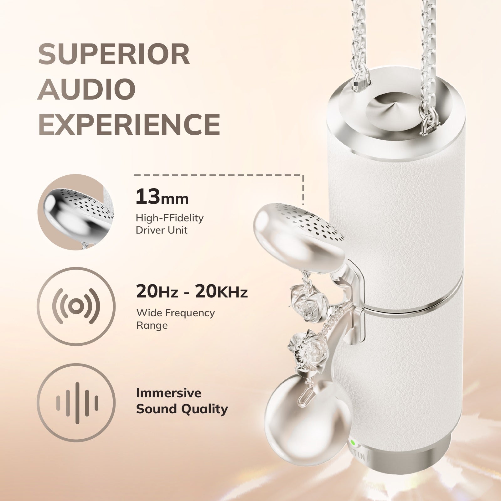 WinBridge Jewelry Semi - In - Ear Bluetooth Earphones with Diamond Earrings, Charging Case & Necklace,Bluetooth 6.0, Hi - Fi Sound, 2 - in - 1 Wearable Fashion Necklace Earbuds - WinBridge