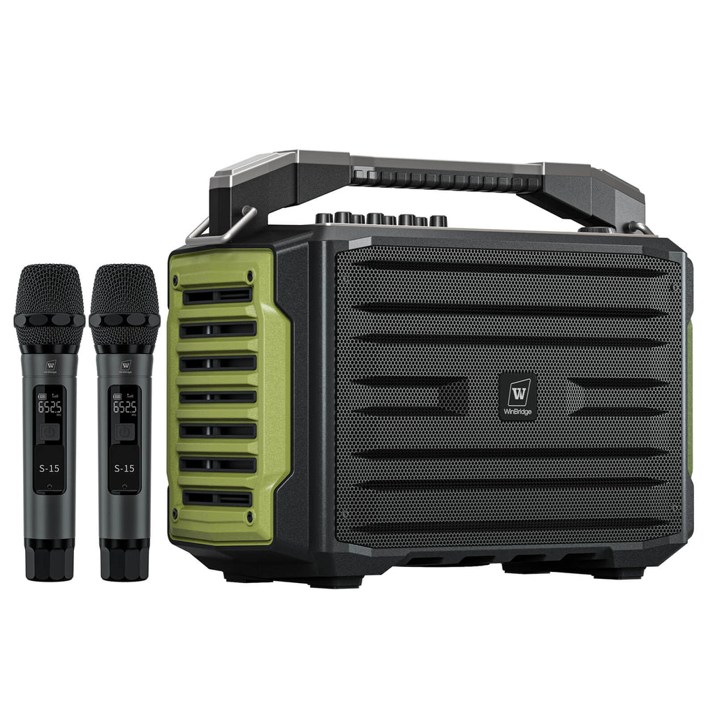 WinBridge K600 200W Portable Bluetooth Party Speaker with 2 Wireless Microphones - IPX4 Waterproof, Karaoke Machine, PA System for Outdoor/Indoor, Big Bass Pro Sound, Voice Amplifier for Teachers - WinBridge