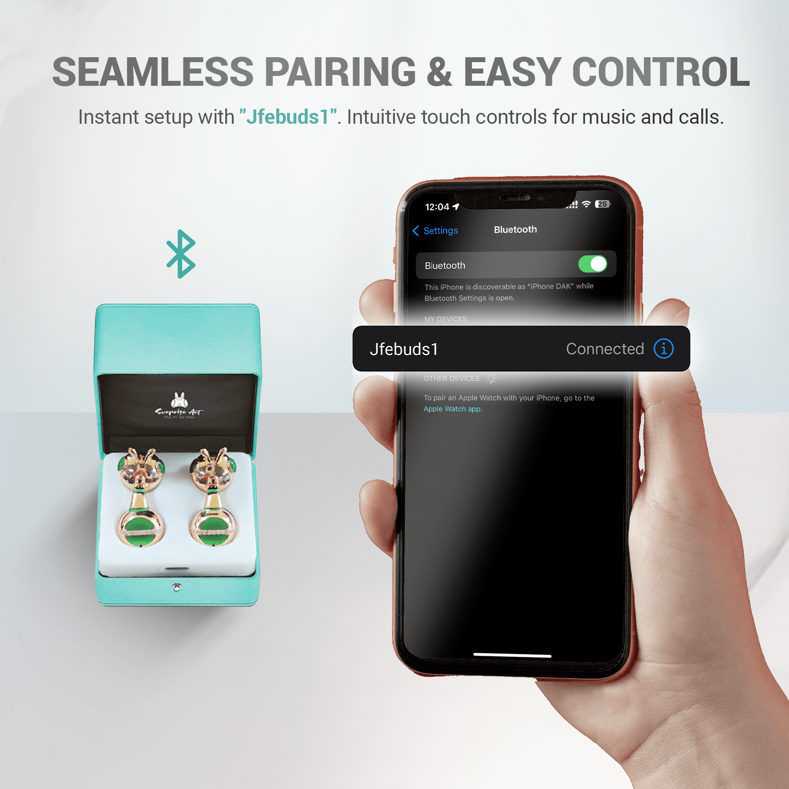 WinBridge LUX02 Fashion Bee Design Bluetooth Earbuds for Women, Silver & Emerald Semi - in - Ear, Open - Ear Comfort, Bluetooth 6.0, Clear Calls - WinBridge