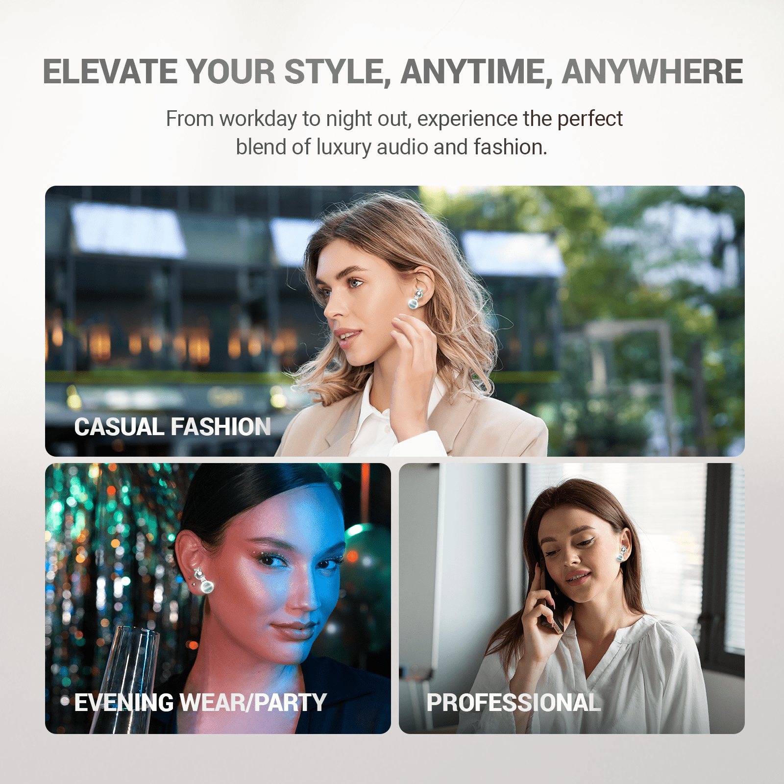 WinBridge LUX02 Fashion Bee Design Bluetooth Earbuds for Women, Silver & Emerald Semi - in - Ear, Open - Ear Comfort, Bluetooth 6.0, Clear Calls - WinBridge