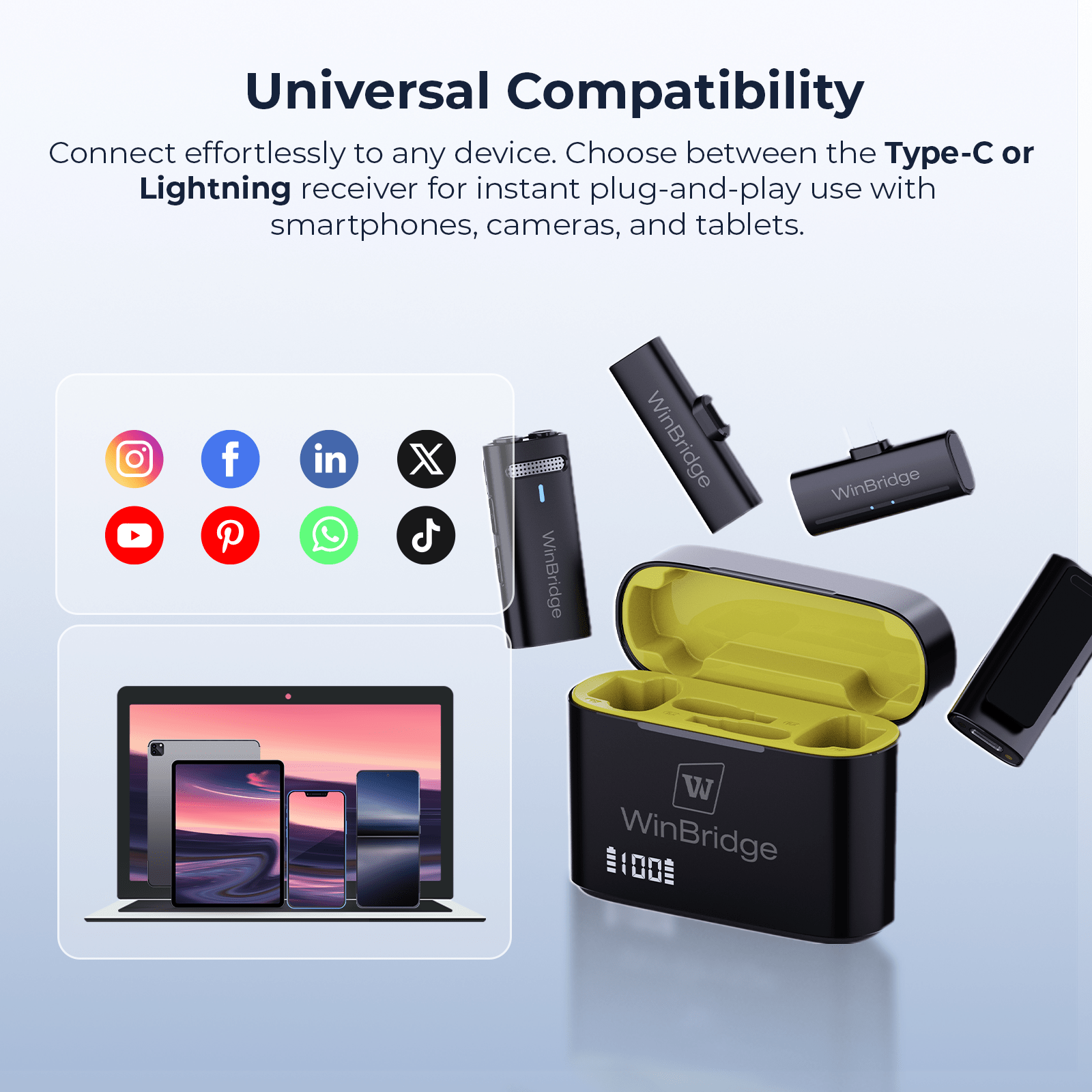 WinBridge M31 Wireless Lavalier Microphone, 2.4G Clip - On Lapel Mic with ANC, 48KHz HD Recording, 21H Battery for iPhone, Android, Camera, YouTube, TikTok, Vlogging, Live Streaming - WinBridge