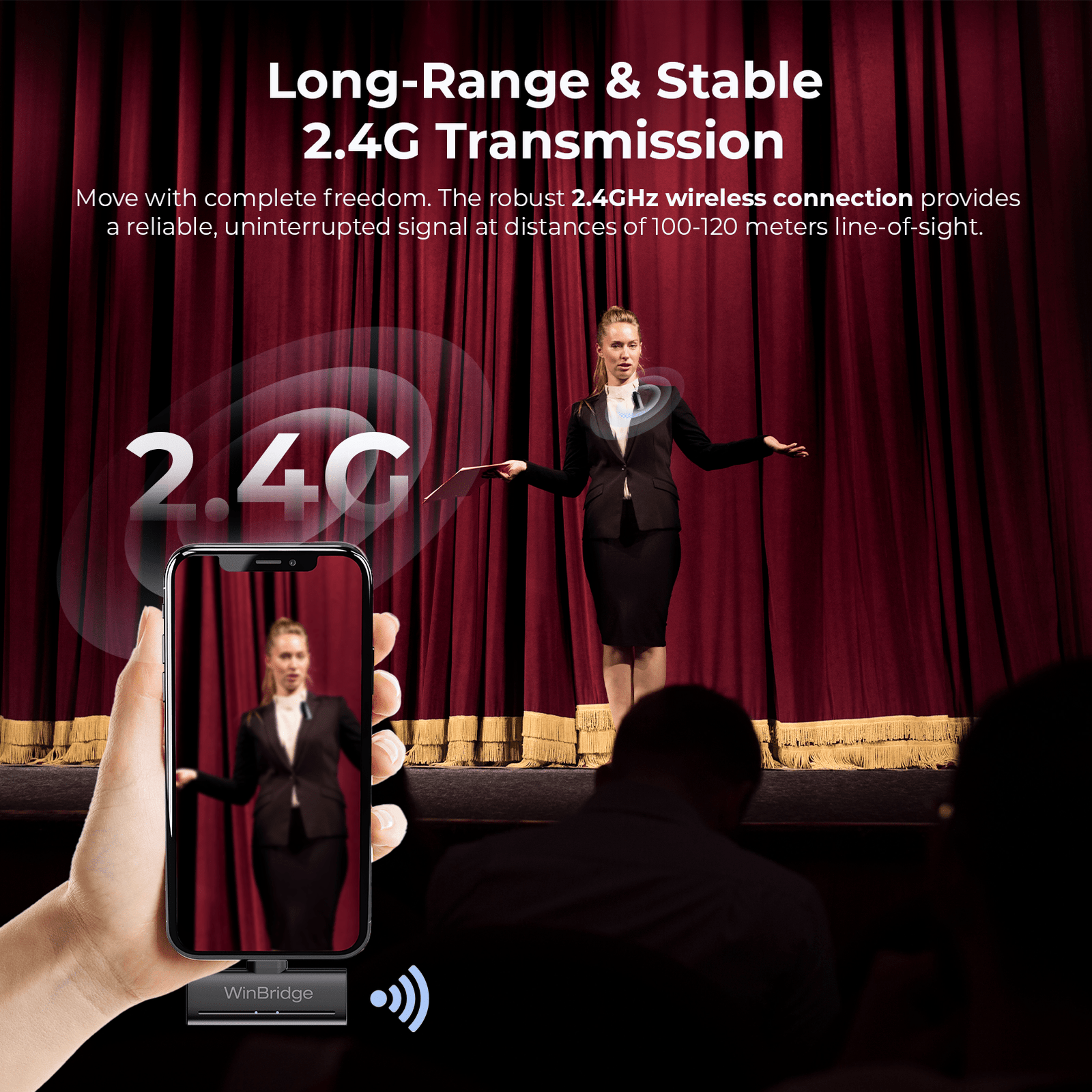 WinBridge M31 Wireless Lavalier Microphone, 2.4G Clip - On Lapel Mic with ANC, 48KHz HD Recording, 21H Battery for iPhone, Android, Camera, YouTube, TikTok, Vlogging, Live Streaming - WinBridge