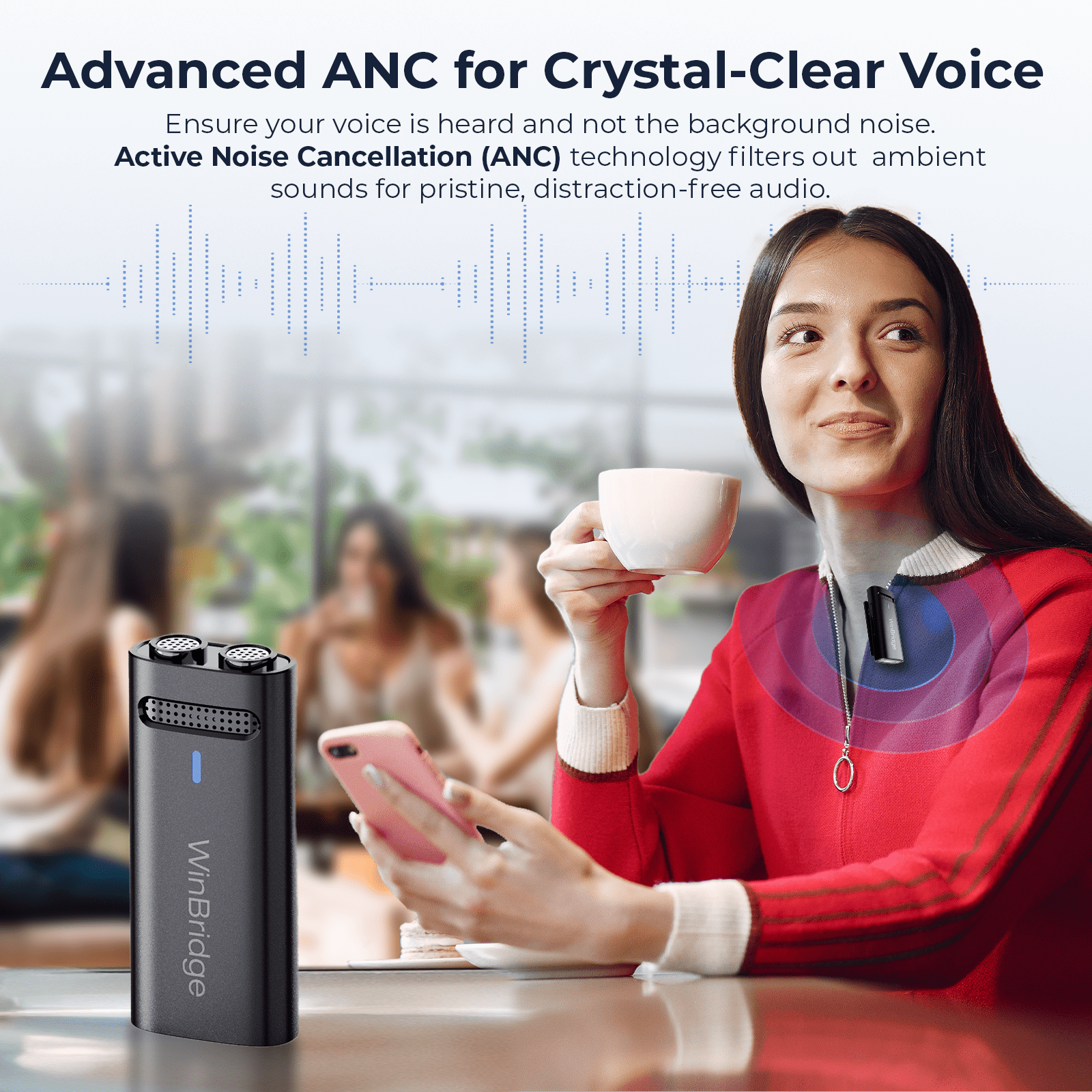 WinBridge M31 Wireless Lavalier Microphone, 2.4G Clip - On Lapel Mic with ANC, 48KHz HD Recording, 21H Battery for iPhone, Android, Camera, YouTube, TikTok, Vlogging, Live Streaming - WinBridge