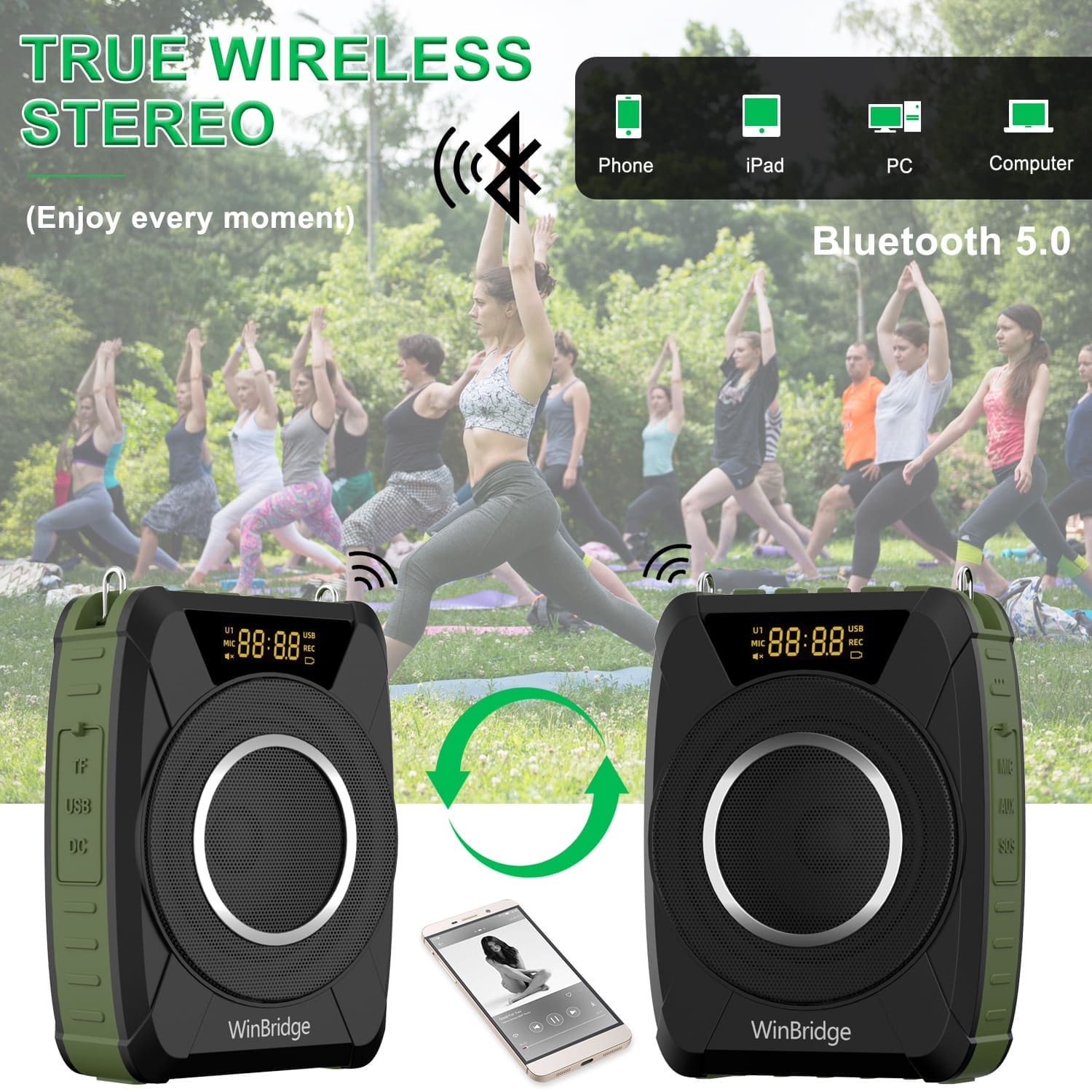 WinBridge M801 20W Voice Amplifier With Wireless Microphone Headset Waterproof with Siren Noise Feature - WinBridge