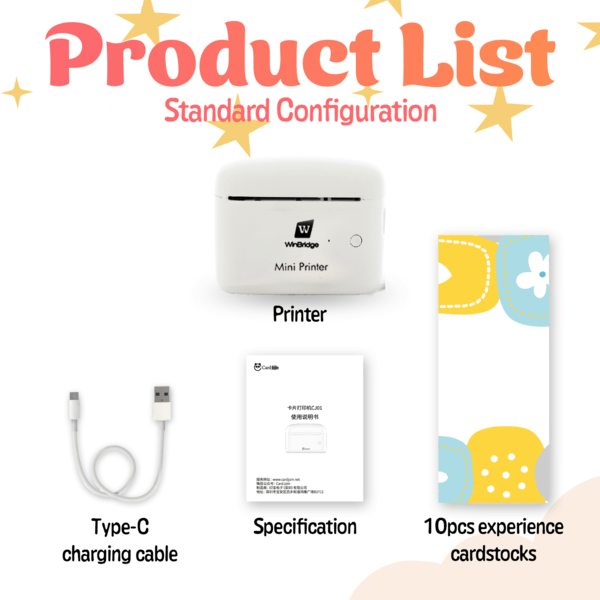 WinBridge Mini Card Printer, Portable Bluetooth Thermal Printer, Small Instant Pocket Phone Printer for DIY Card stock, Greeting Cards, Bookmark, Label - WinBridge