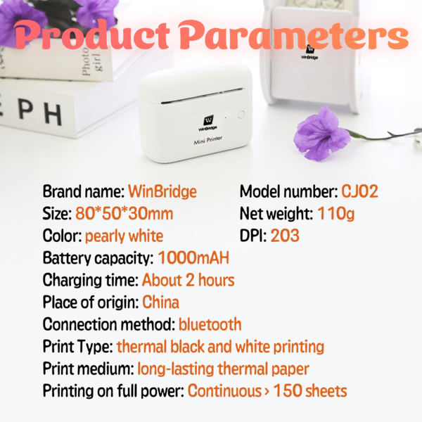 WinBridge Mini Card Printer, Portable Bluetooth Thermal Printer, Small Instant Pocket Phone Printer for DIY Card stock, Greeting Cards, Bookmark, Label - WinBridge