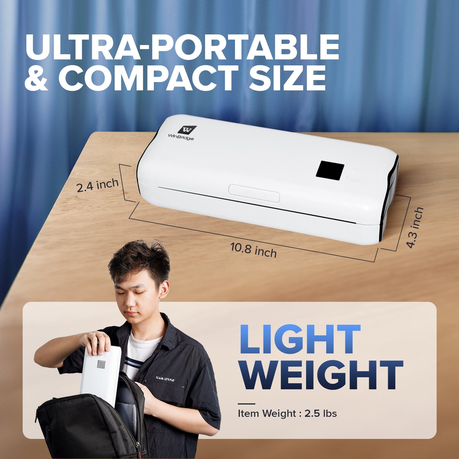 WinBridge Portable Bluetooth Mini Printer Support A4&A5 Thermal Paper, Compatible with iOS, Android & Laptop for Office, Home, School - WinBridge