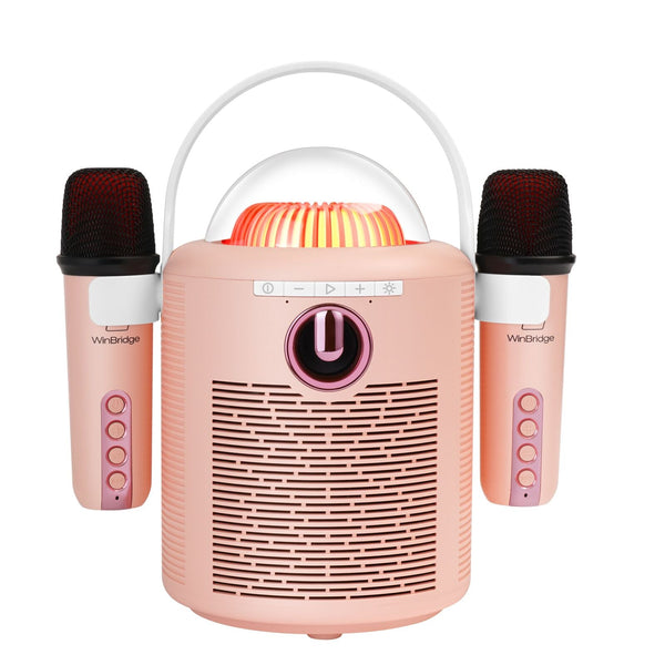 WinBridge Portable Speaker with Two Bluetooth Microphones, Perfect Karaoke Machine with LED Lights, Wireless PA Speaker System for Parties and Singing, Karaoke Speaker for Kids Adults T7 Pink - WinBridge