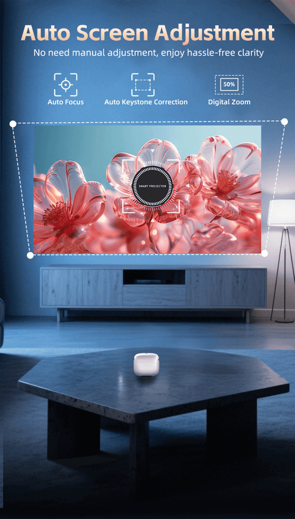 WinBridge Q8 Smart Projector 1080p Full HD Portable Mini Projector with WiFi,Bluetooth,HDMI&USB,Auto Focus and Auto Keystone Correction - WinBridge