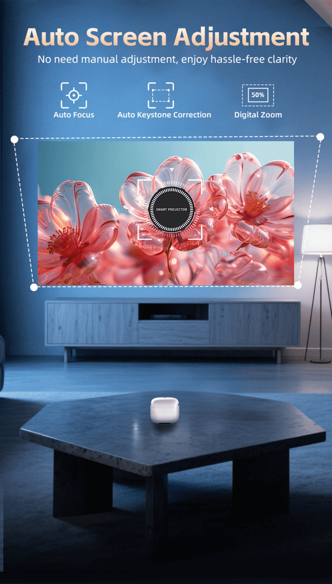 WinBridge Q8 Smart Projector 1080p Full HD Portable Mini Projector with WiFi,Bluetooth,HDMI&USB,Auto Focus and Auto Keystone Correction - WinBridge