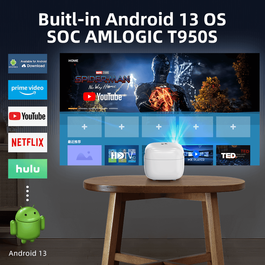 WinBridge Q8 Smart Projector 1080p Full HD Portable Mini Projector with WiFi,Bluetooth,HDMI&USB,Auto Focus and Auto Keystone Correction - WinBridge