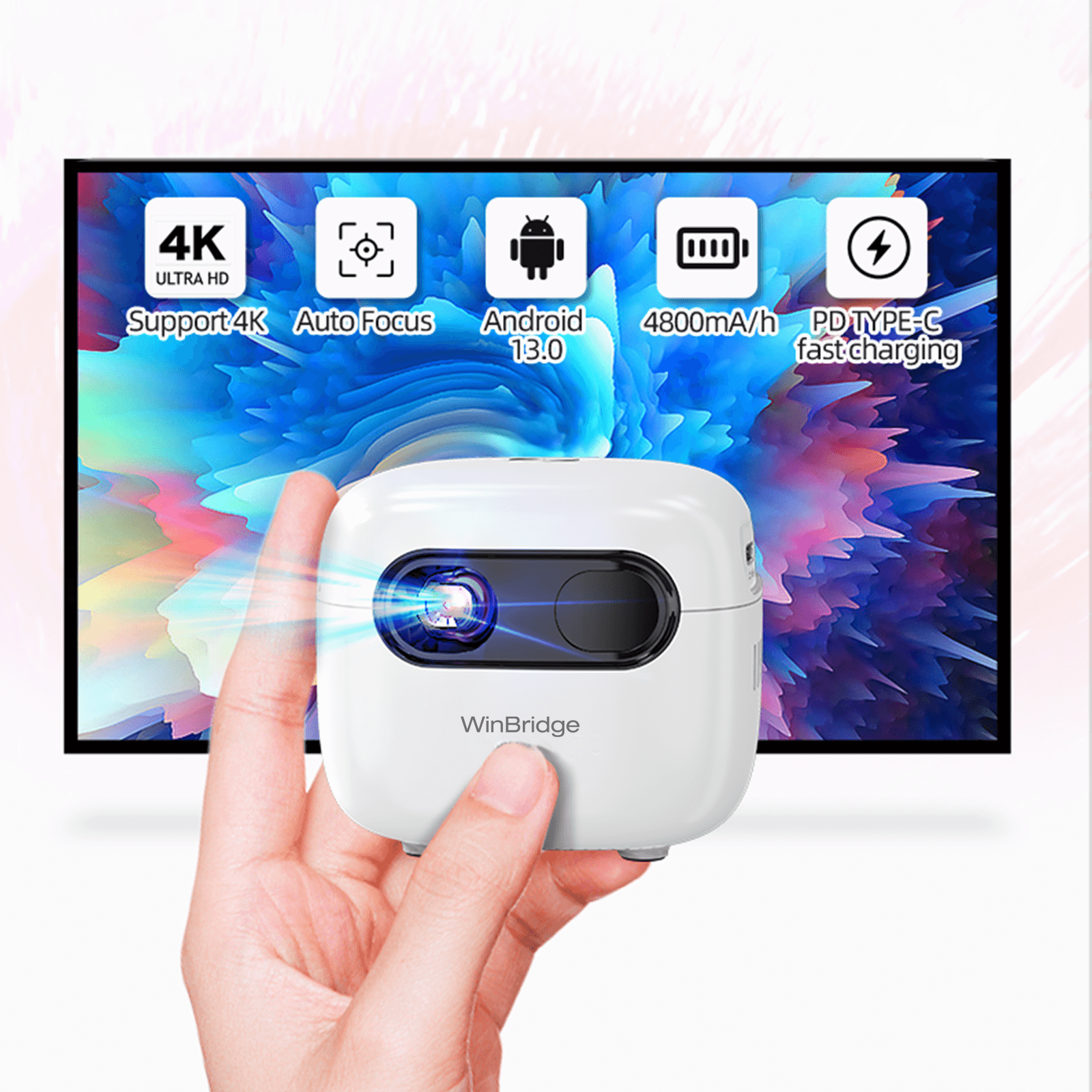 WinBridge Q8 Smart Projector 1080p Full HD Portable Mini Projector with WiFi,Bluetooth,HDMI&USB,Auto Focus and Auto Keystone Correction - WinBridge